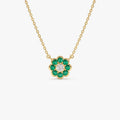 Bezel Setting Emerald Flower Diamond Necklace