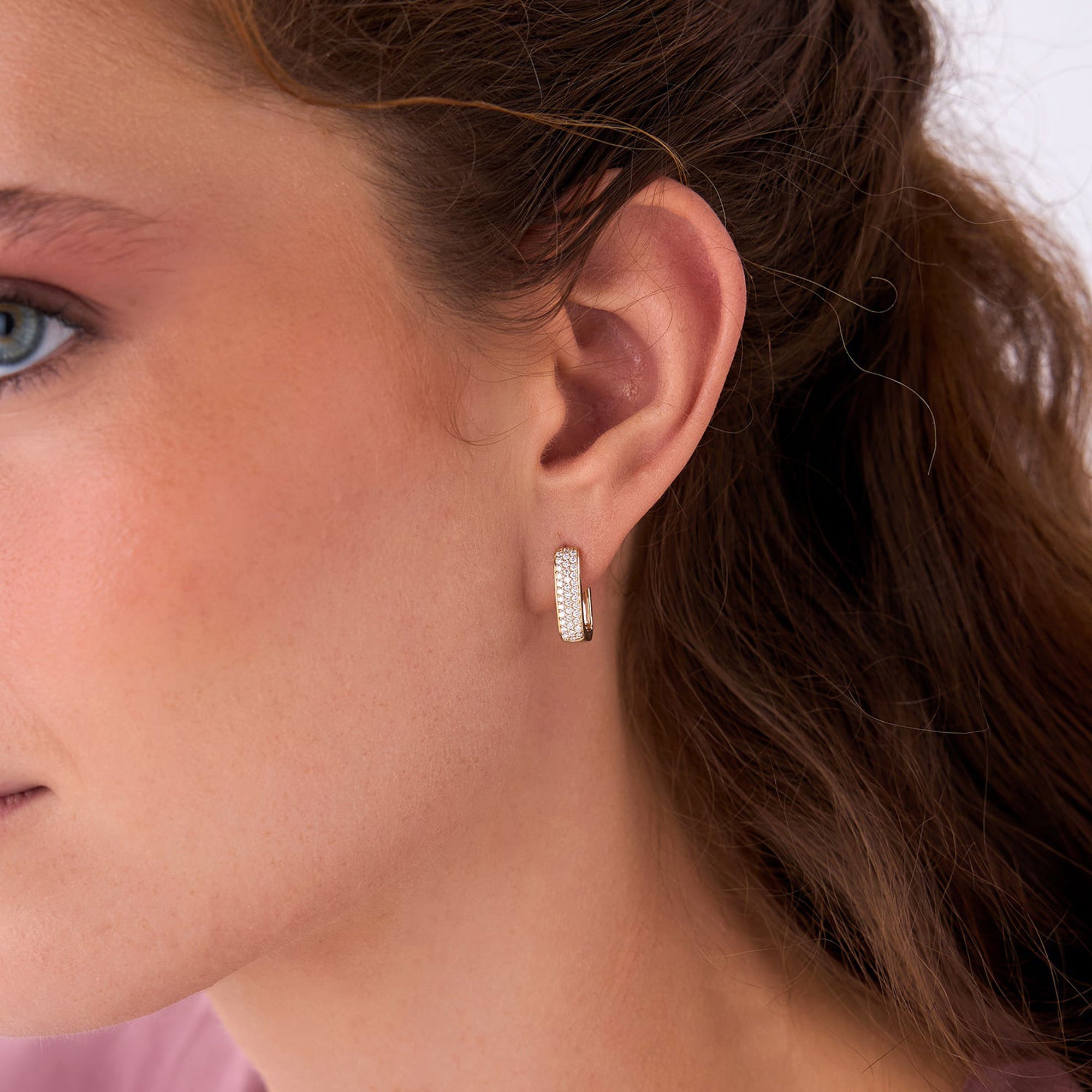 Diamond Pave Huggie Earrings Square  Hoops