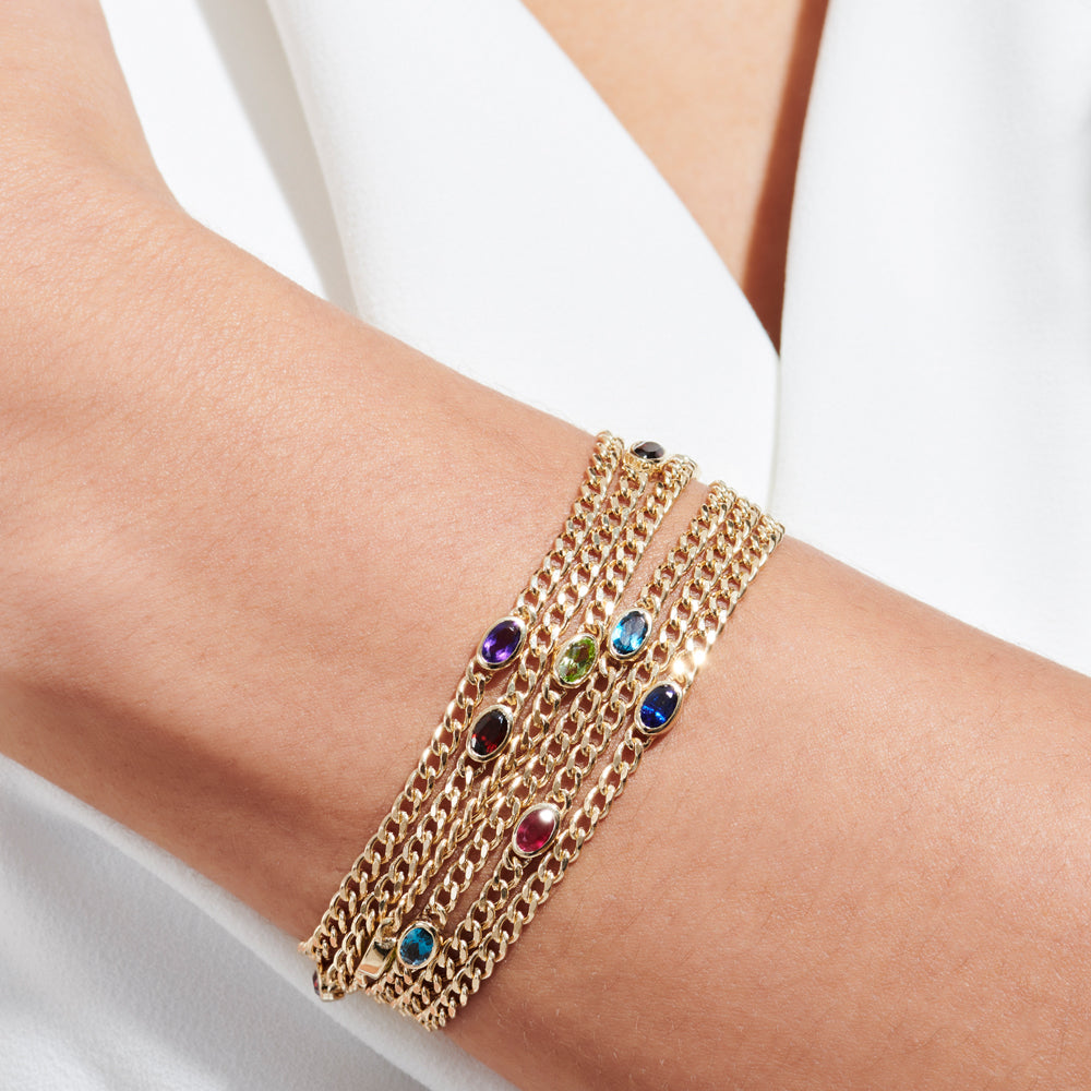 Cuban Link Bracelet w Bezel Setting London Blue Topaz