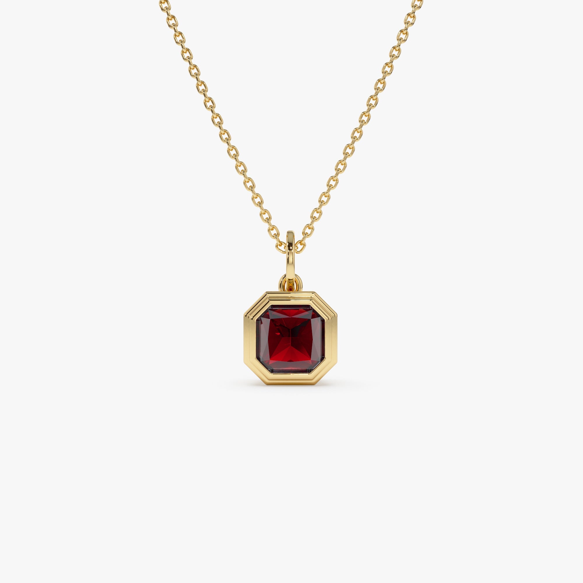 Asscher Cut Bezel Set Garnet Necklace