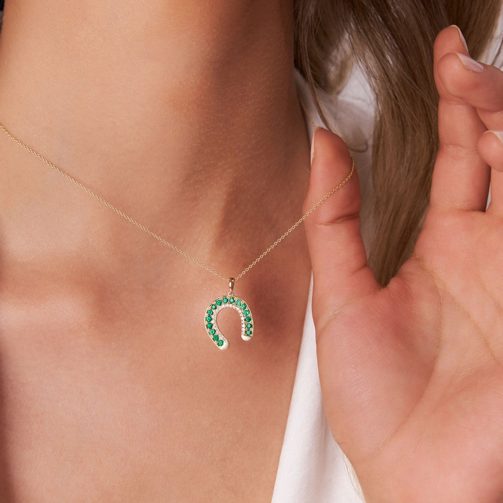 Emerald and Diamond Horseshoe Pendant