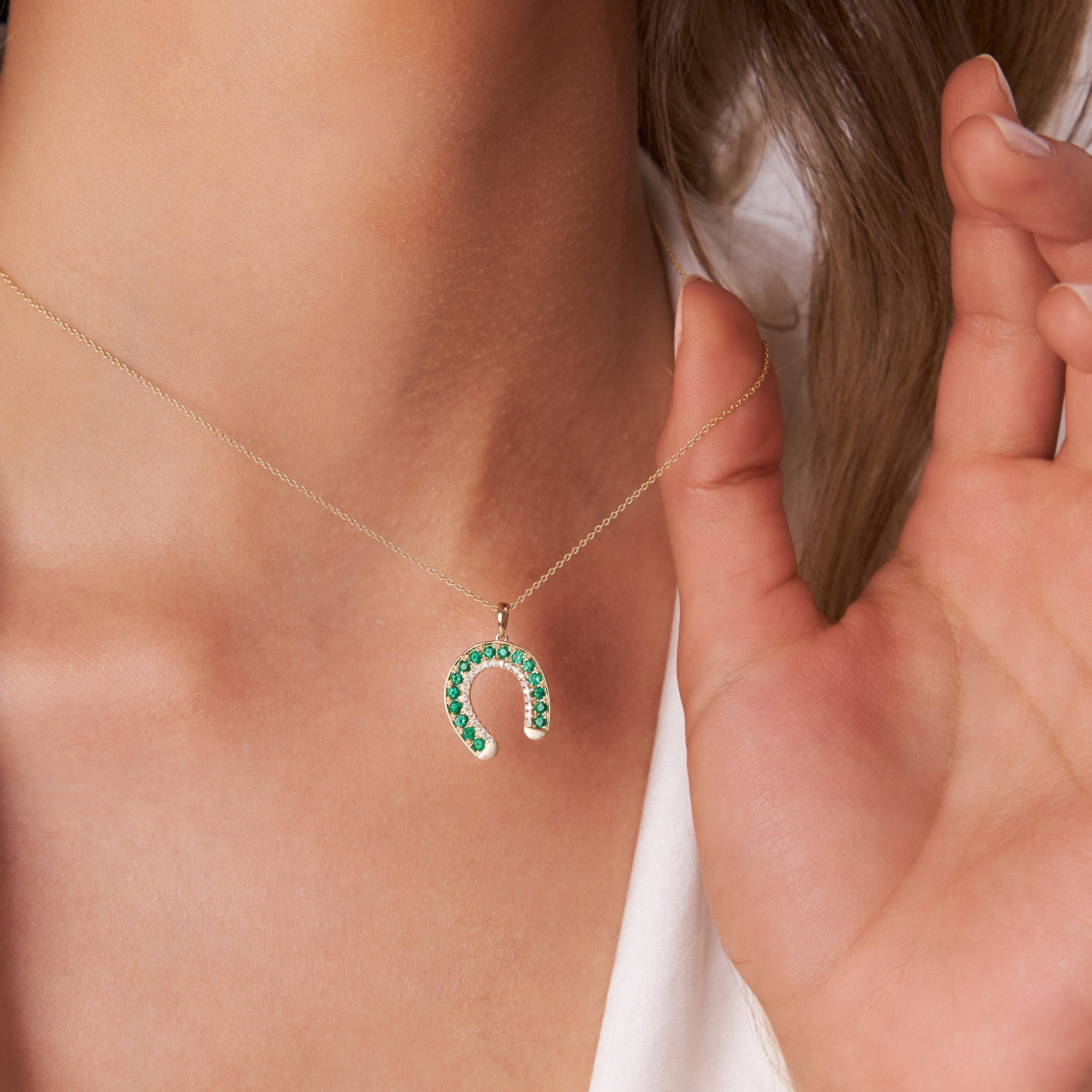 Emerald and Diamond Horseshoe Pendant