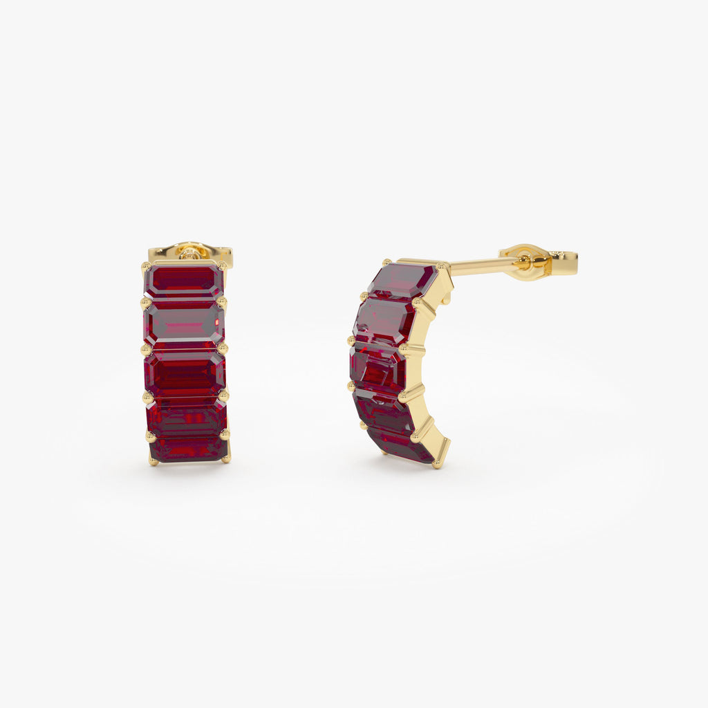 Emerald Cut Garnet Half Hoop Earrings