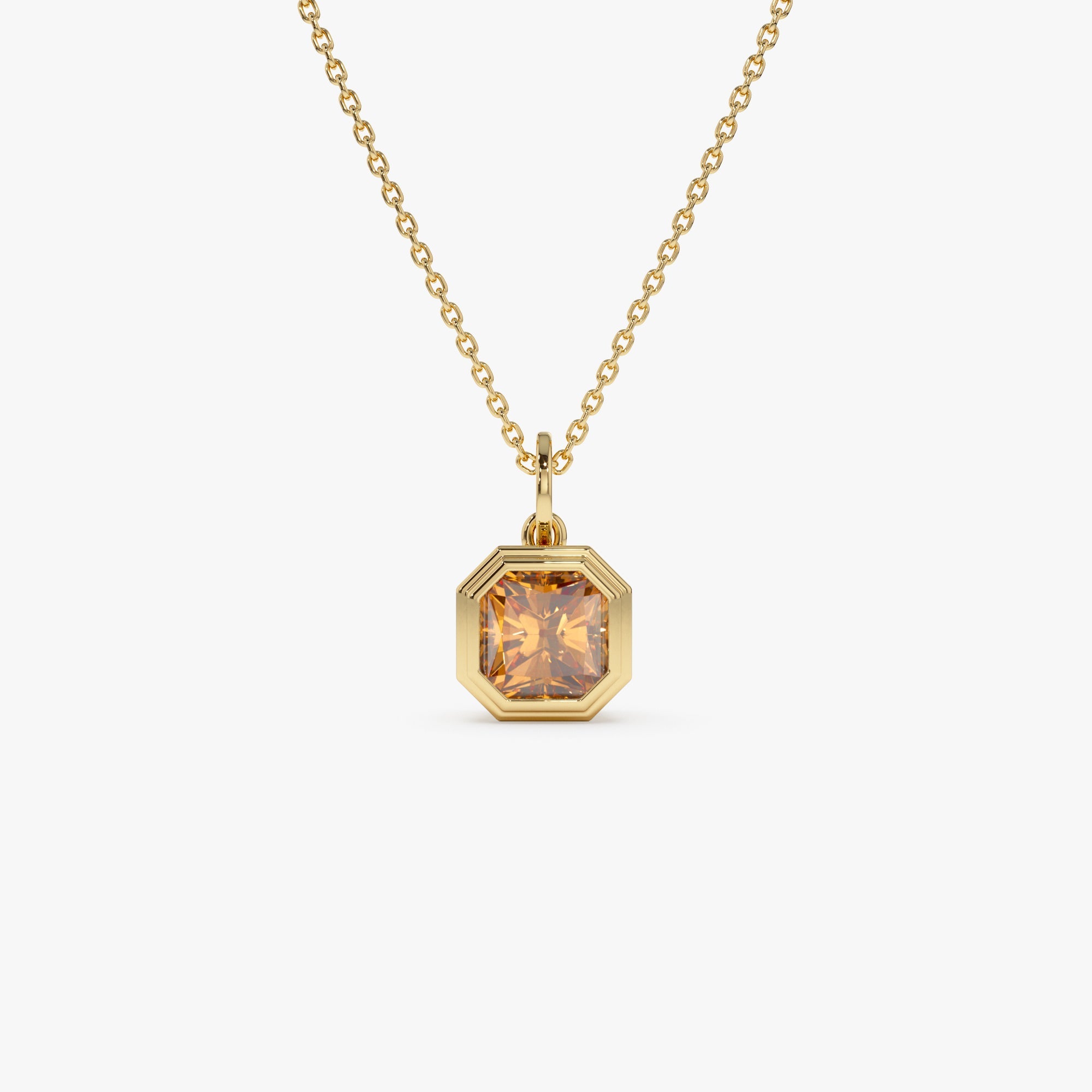 Asscher Cut Bezel Set Citrine Necklace