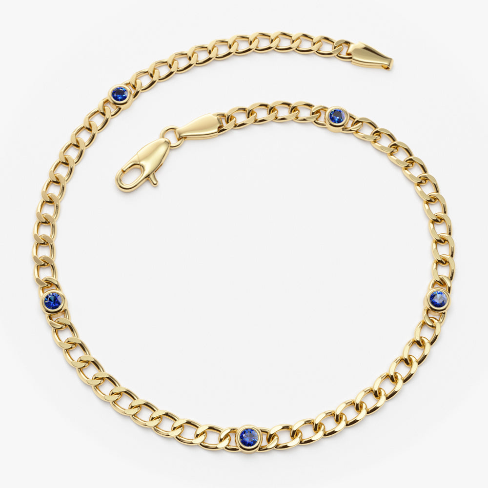 Cuban Link Bracelet w/ Bezel Setting Sapphire