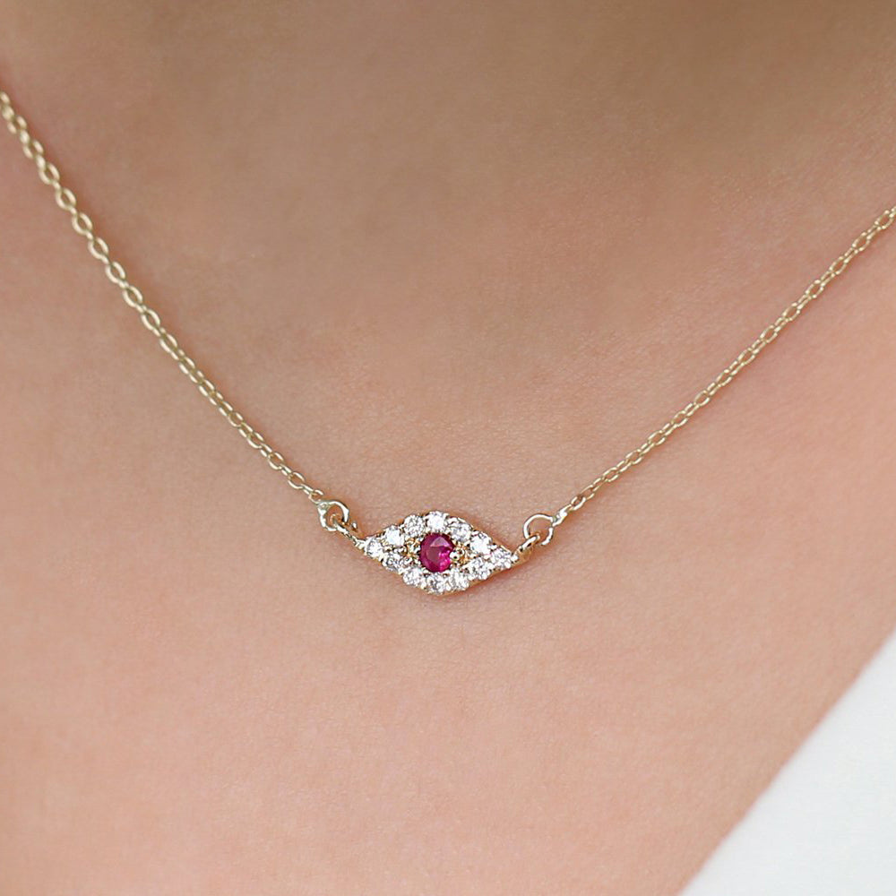 Diamond and Ruby Evil Eye Necklace