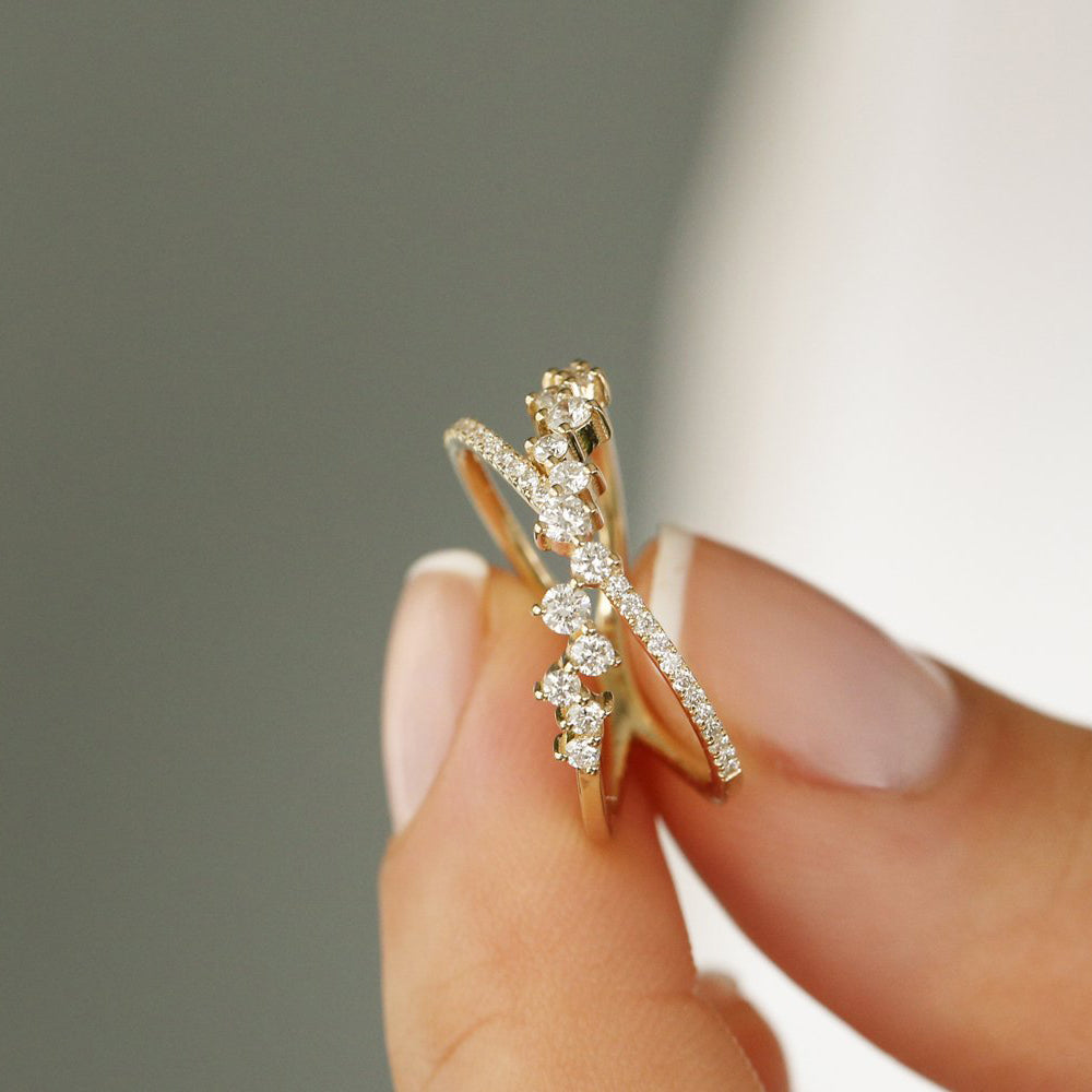 Criss Cross Diamond Cluster Ring