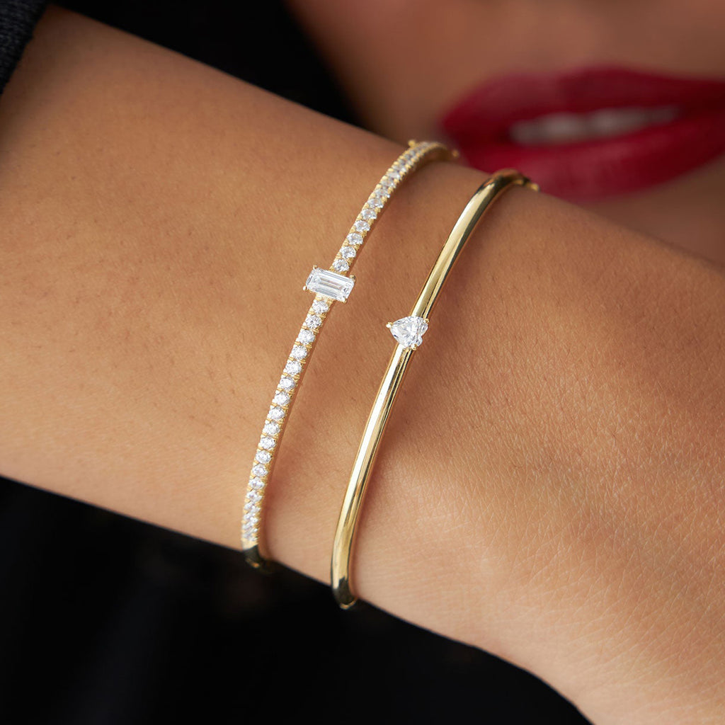 Emerald Cut and Round Diamond Bangle