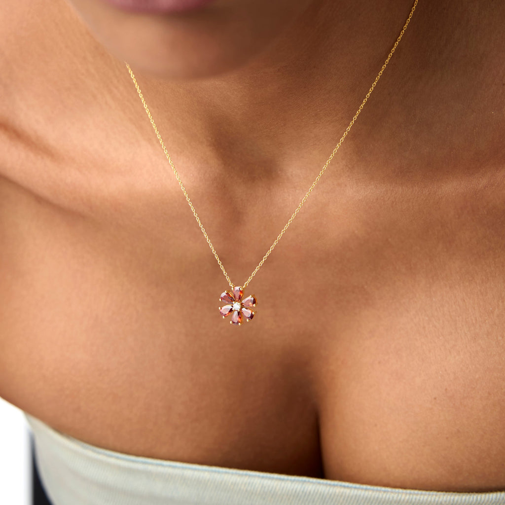 Garnet Flower Necklace