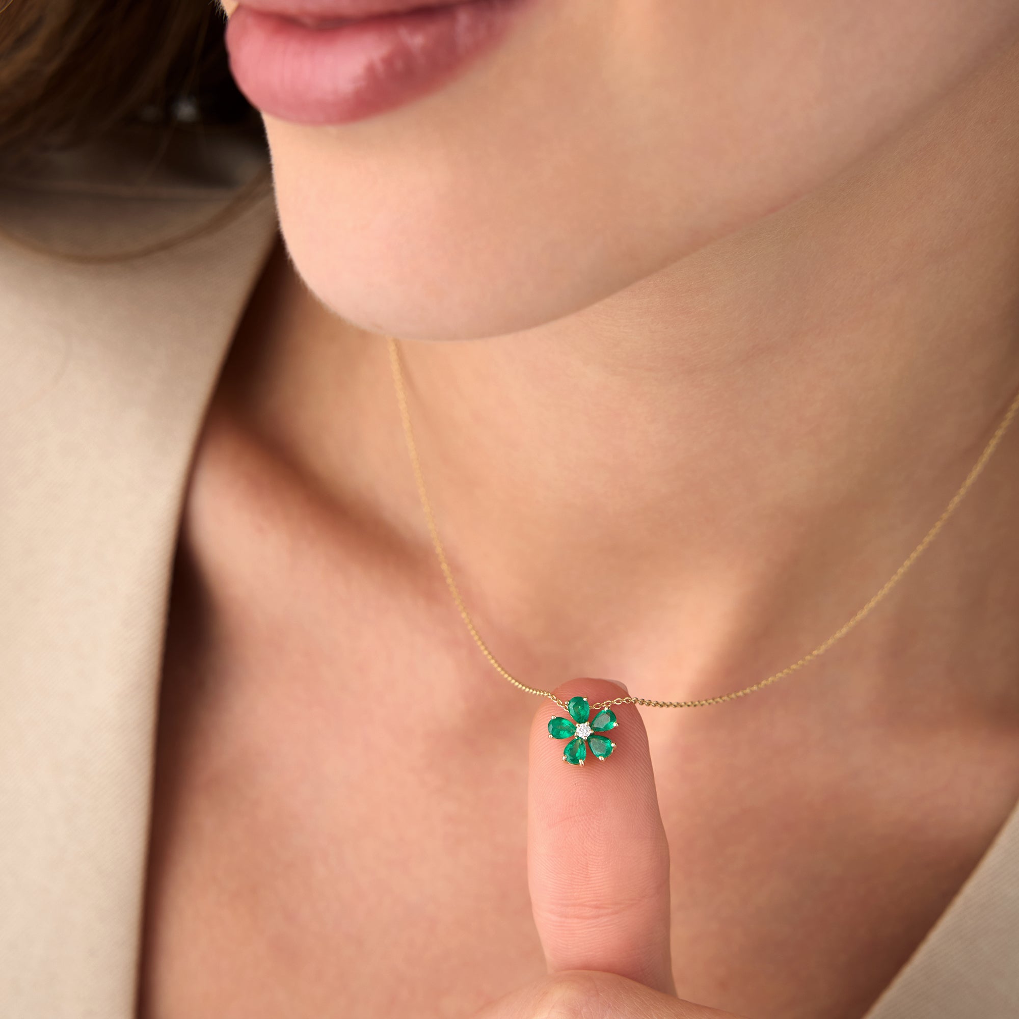 Emerald and Diamond Floral Pendant