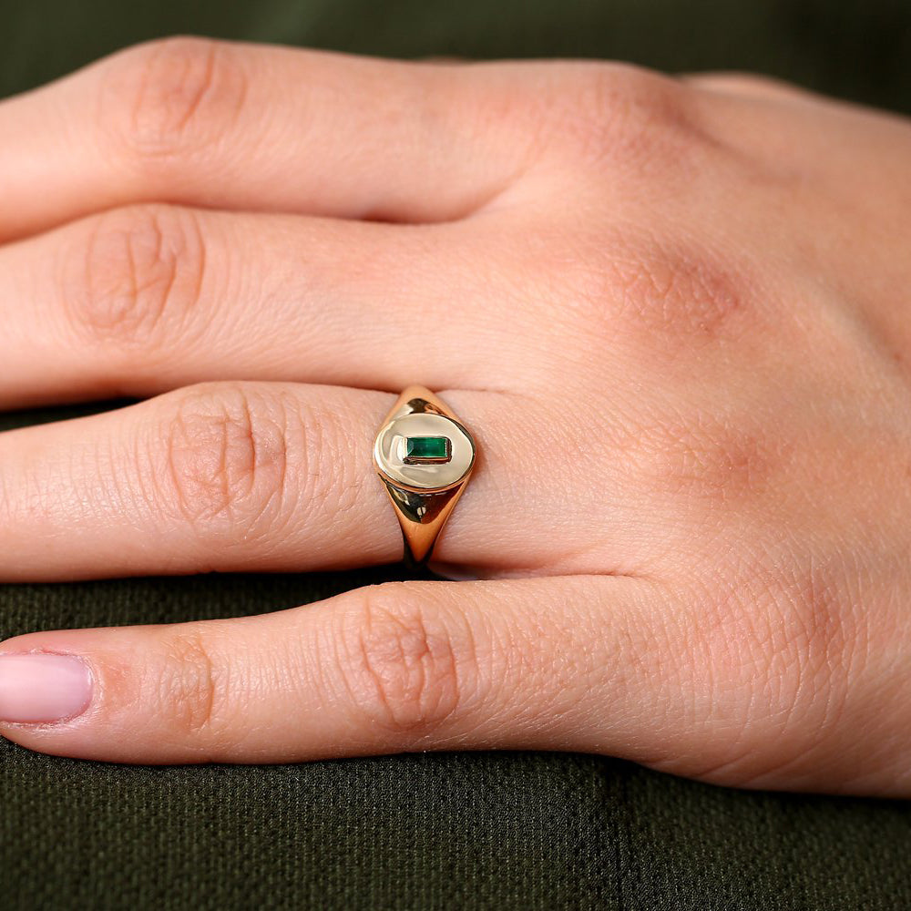 Baguette Emerald Signet Ring