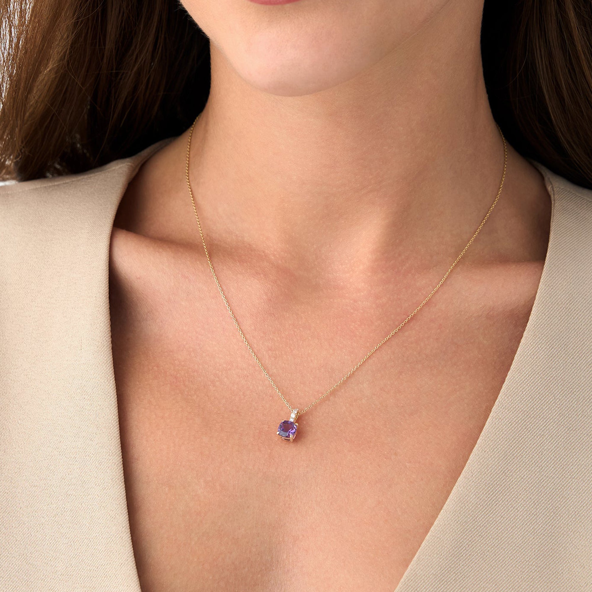 Cushion Cut Amethyst with Diamond Bail