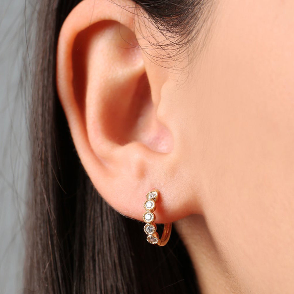 Bezel Setting Diamond Huggie Earrings