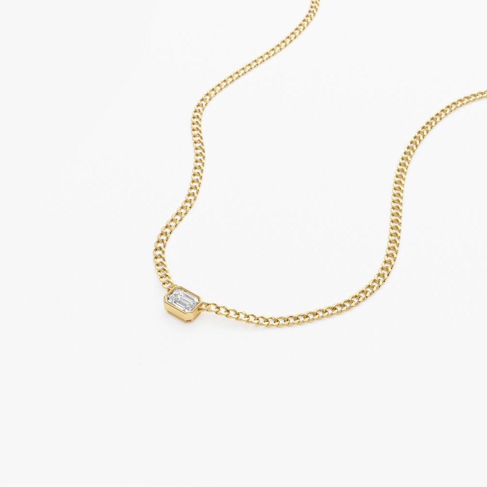 Cuban Link Bezel Setting Emerald Cut Diamond Necklace