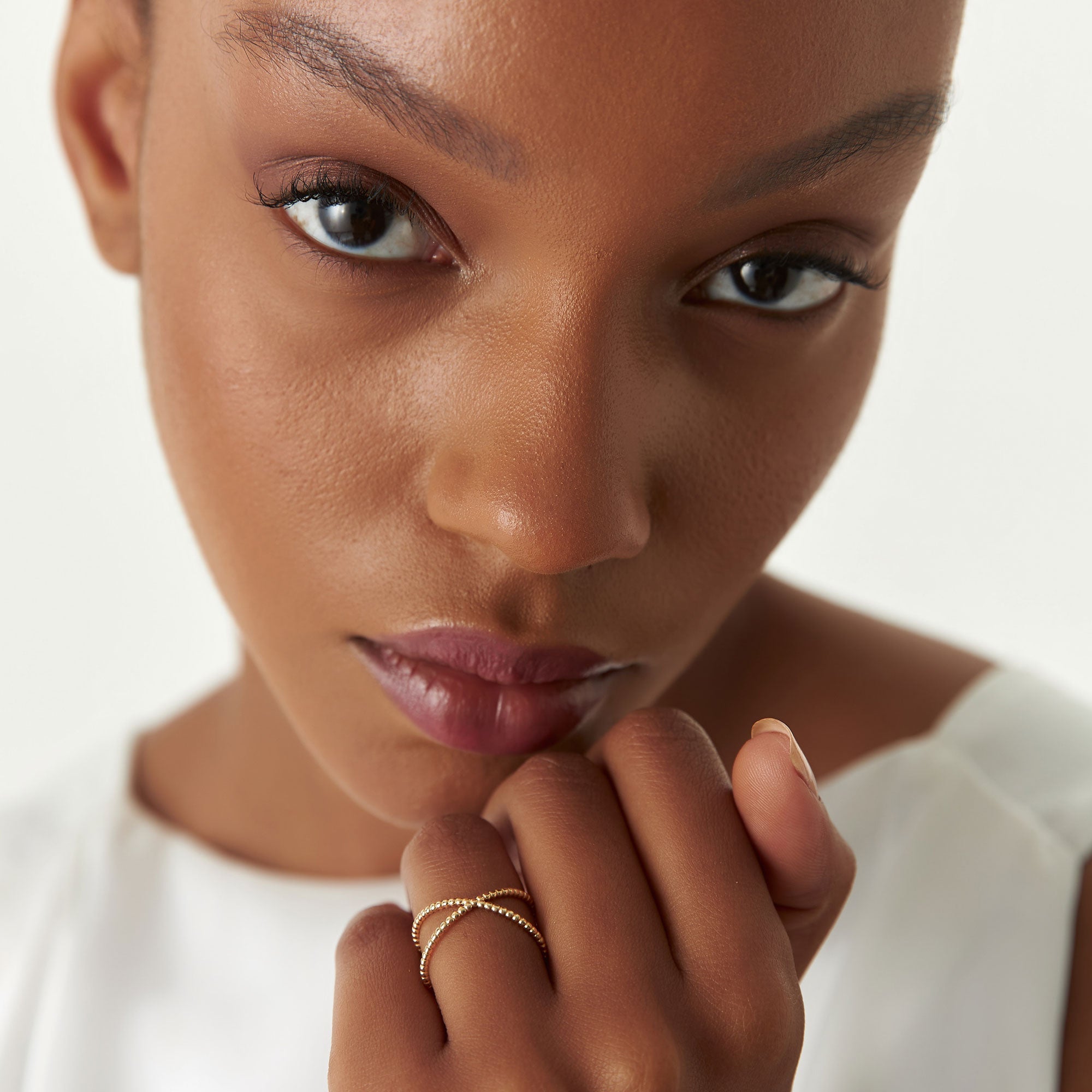 Beaded Band Criss Cross Statement Ring
