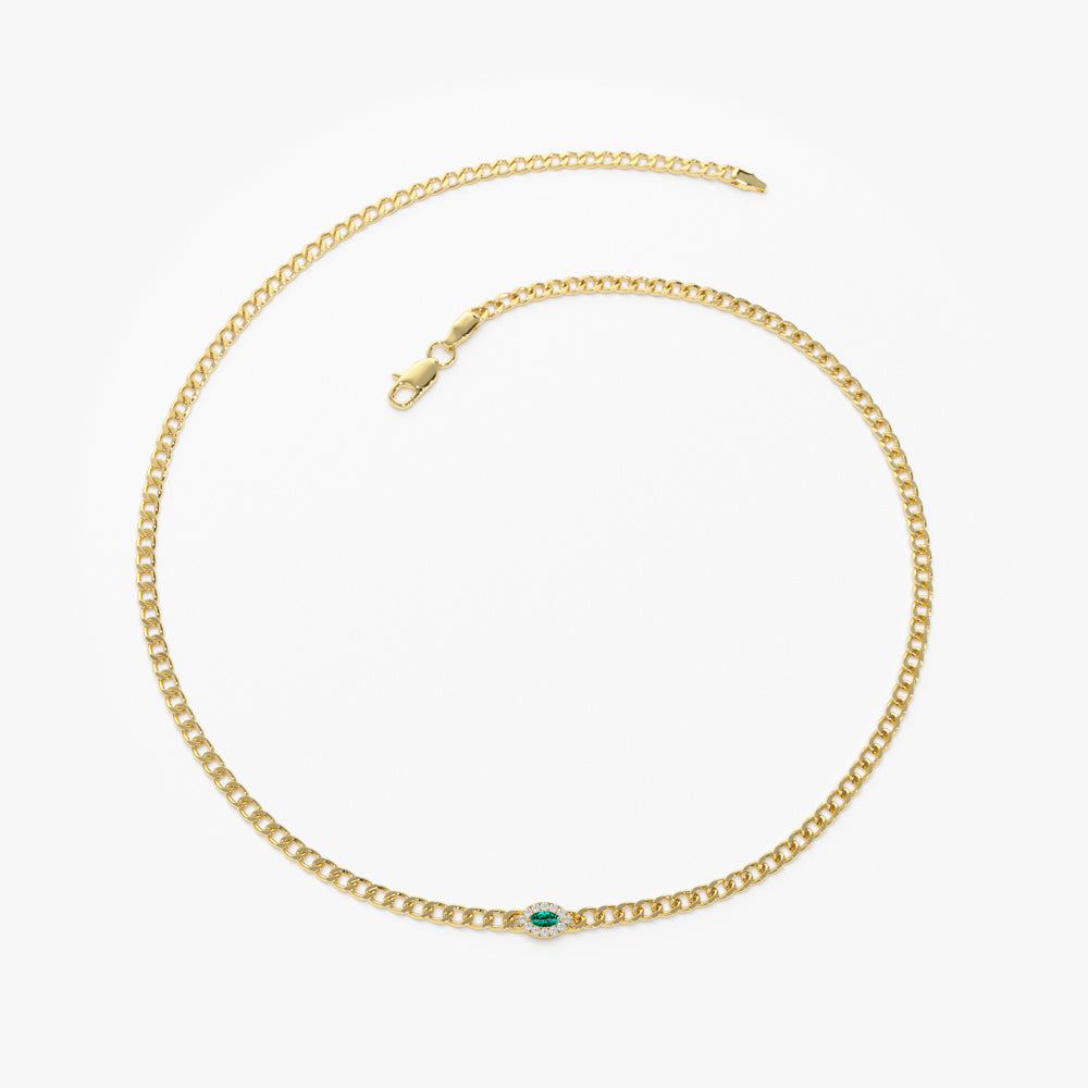 2MM Curb Link Marquise Emerald Bracelet