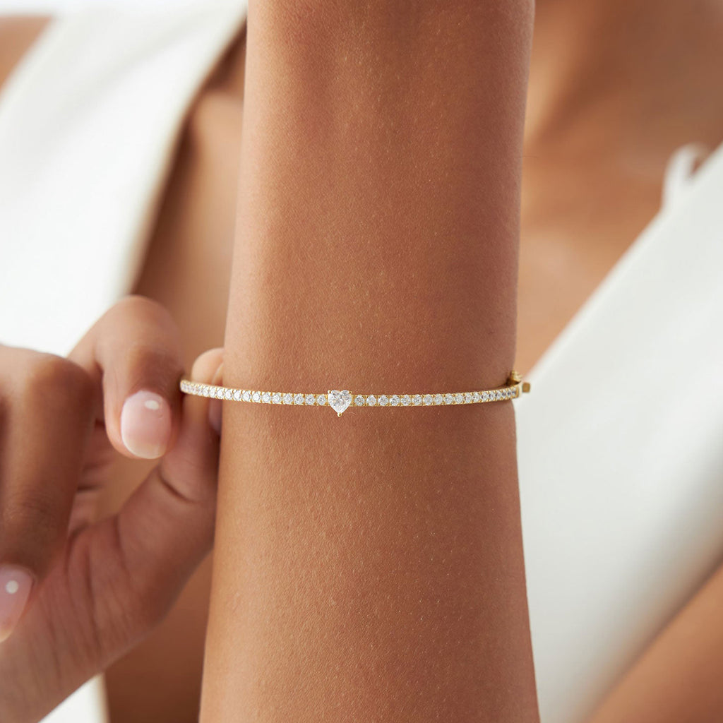 Heart Shaped and Round Diamond Bangle
