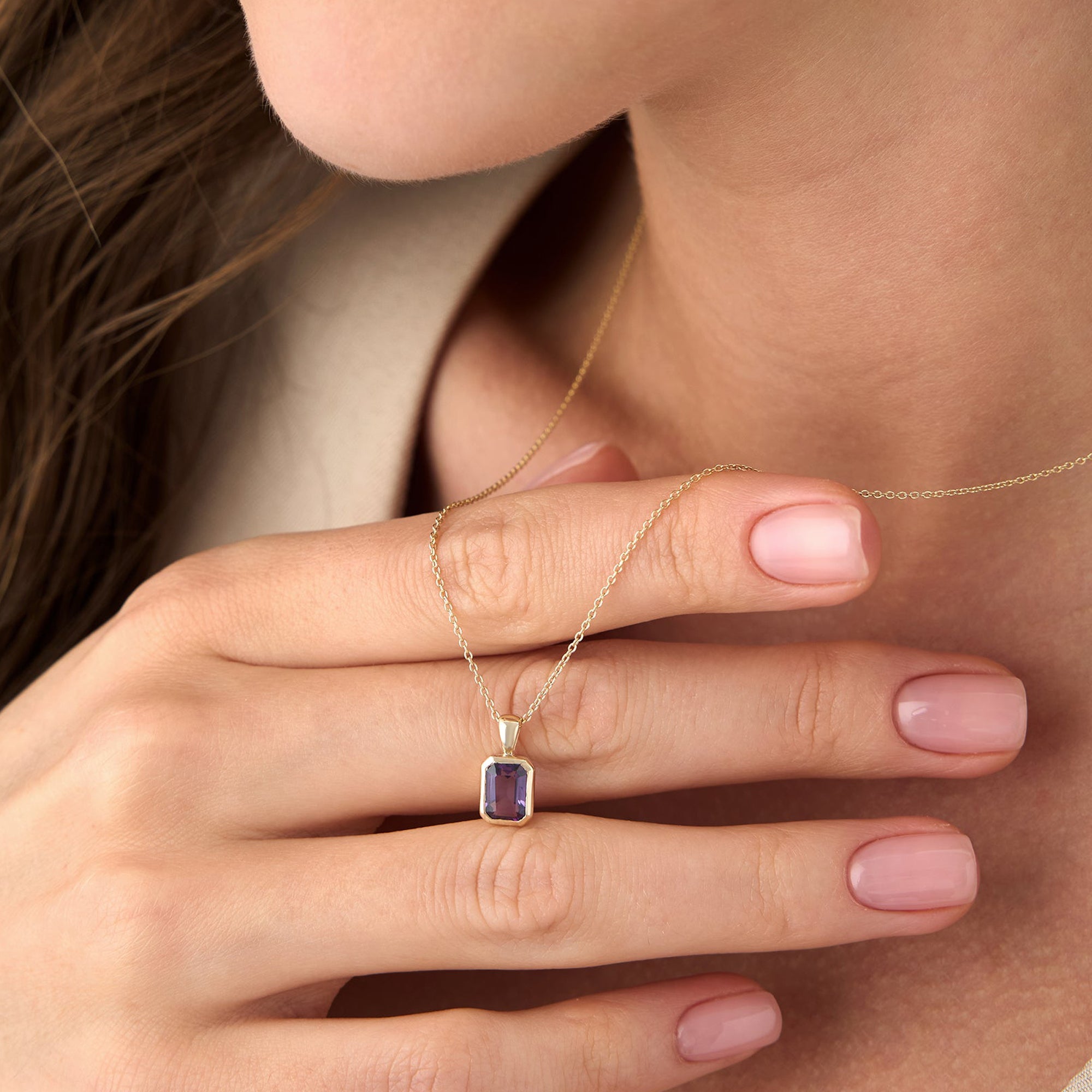 Emerald Cut Amethyst Vertical Bezel Setting Pendant