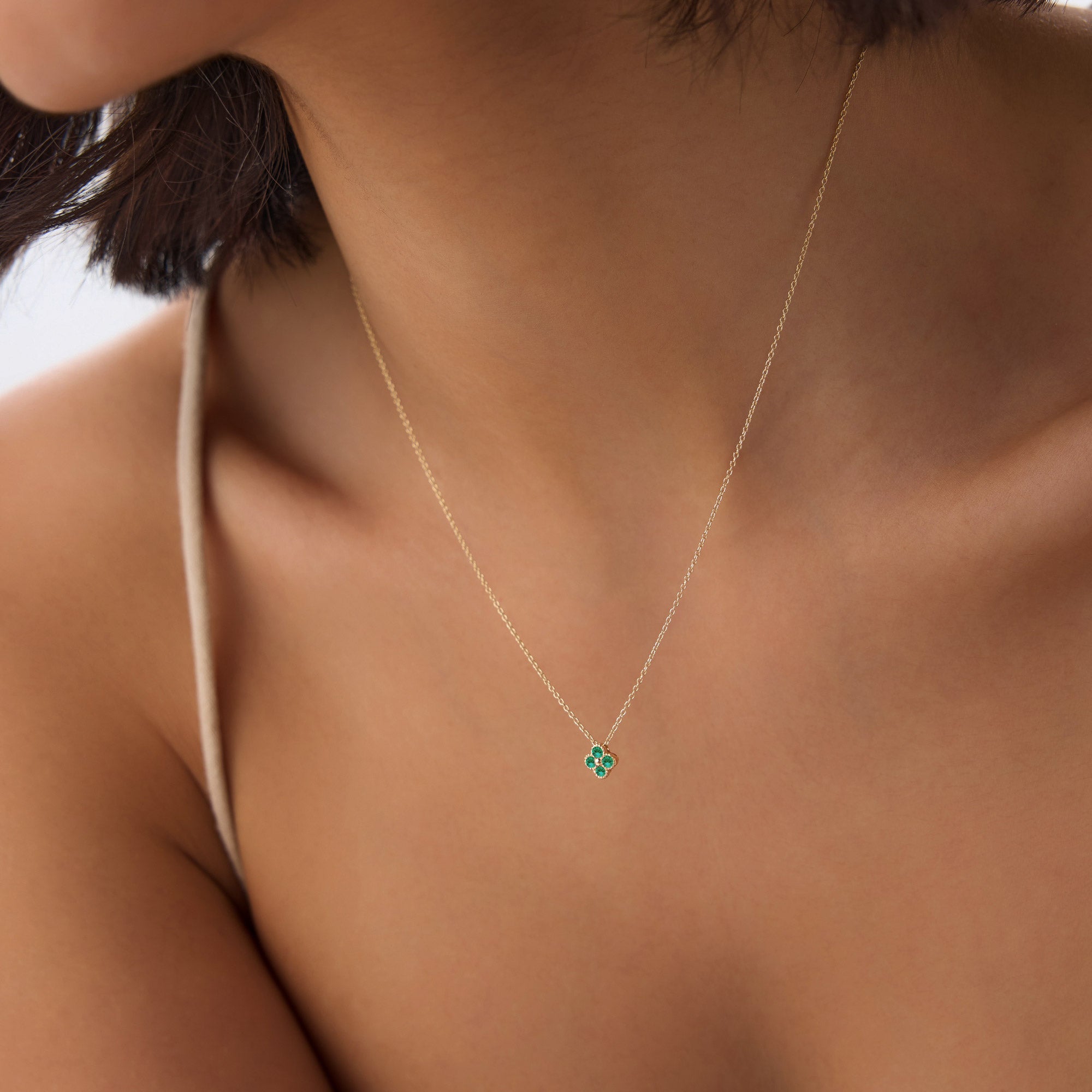 Emerald Clover Beaded Necklace