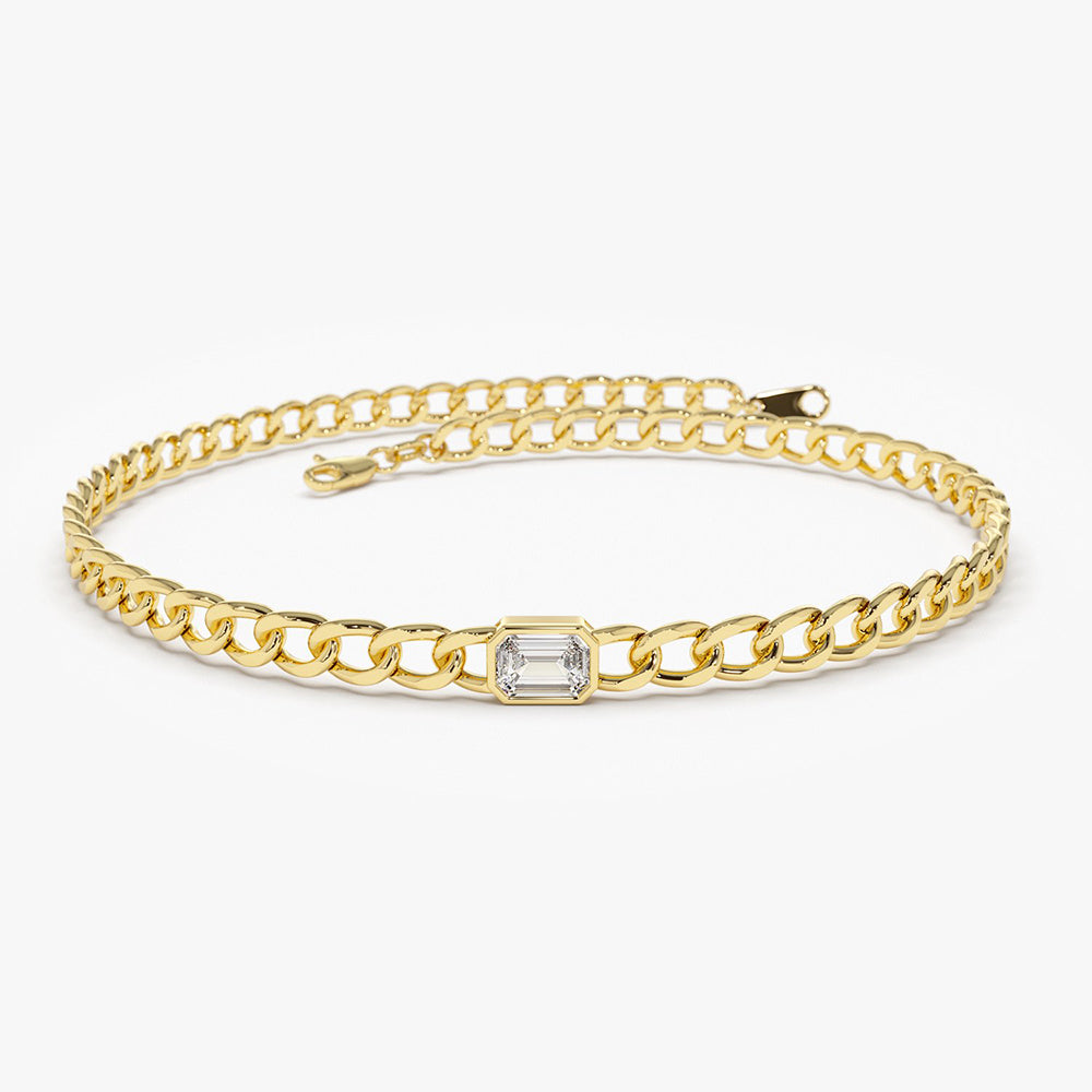 Cuban Link Bracelet w Emerald Cut Diamond
