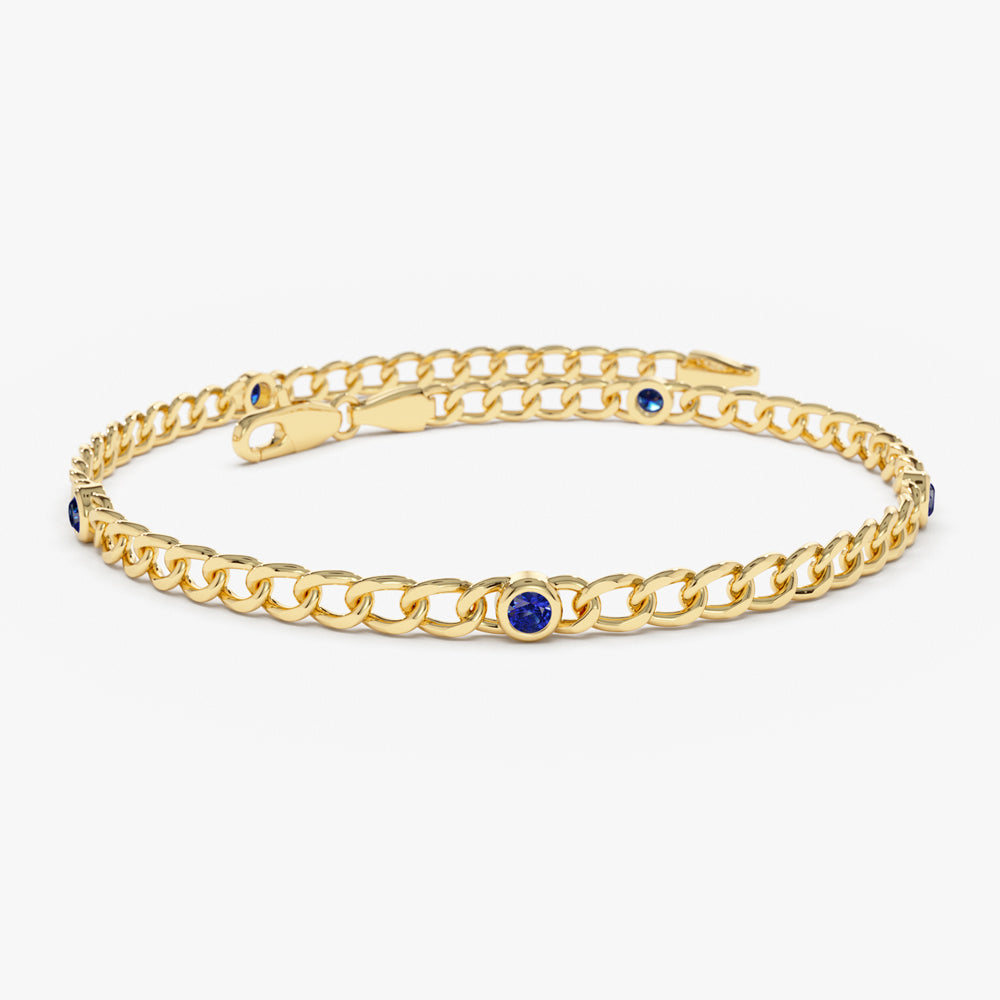 Cuban Link Bracelet w/ Bezel Setting Sapphire
