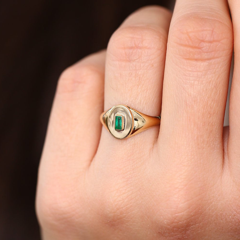 Baguette Emerald Signet Ring