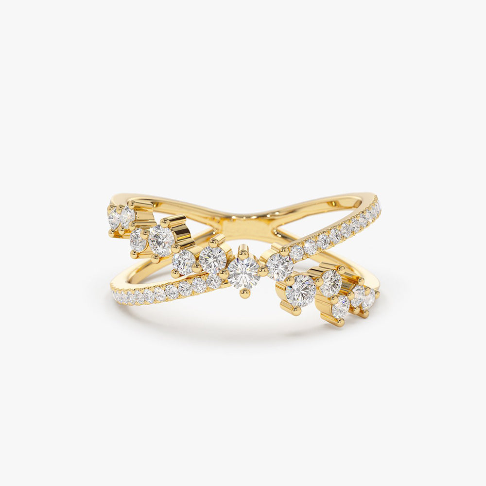 Criss Cross Diamond Cluster Ring