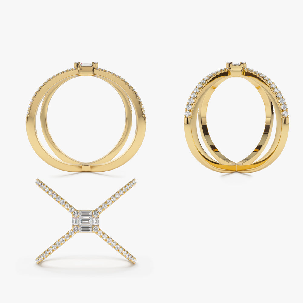 Baguette and Round Diamond Illusion Setting Statement Ring