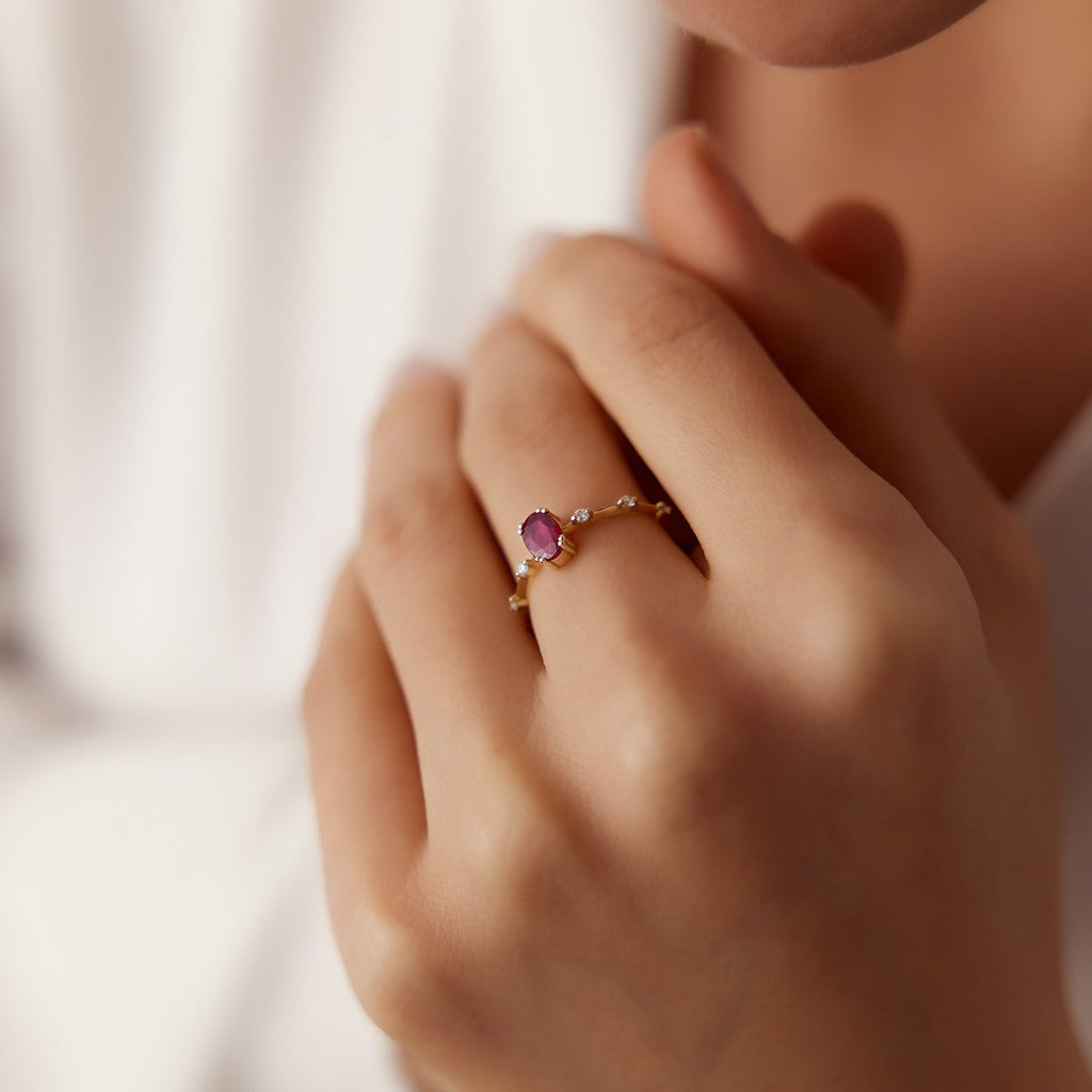 Dainty Diamond Genuine Ruby Ring