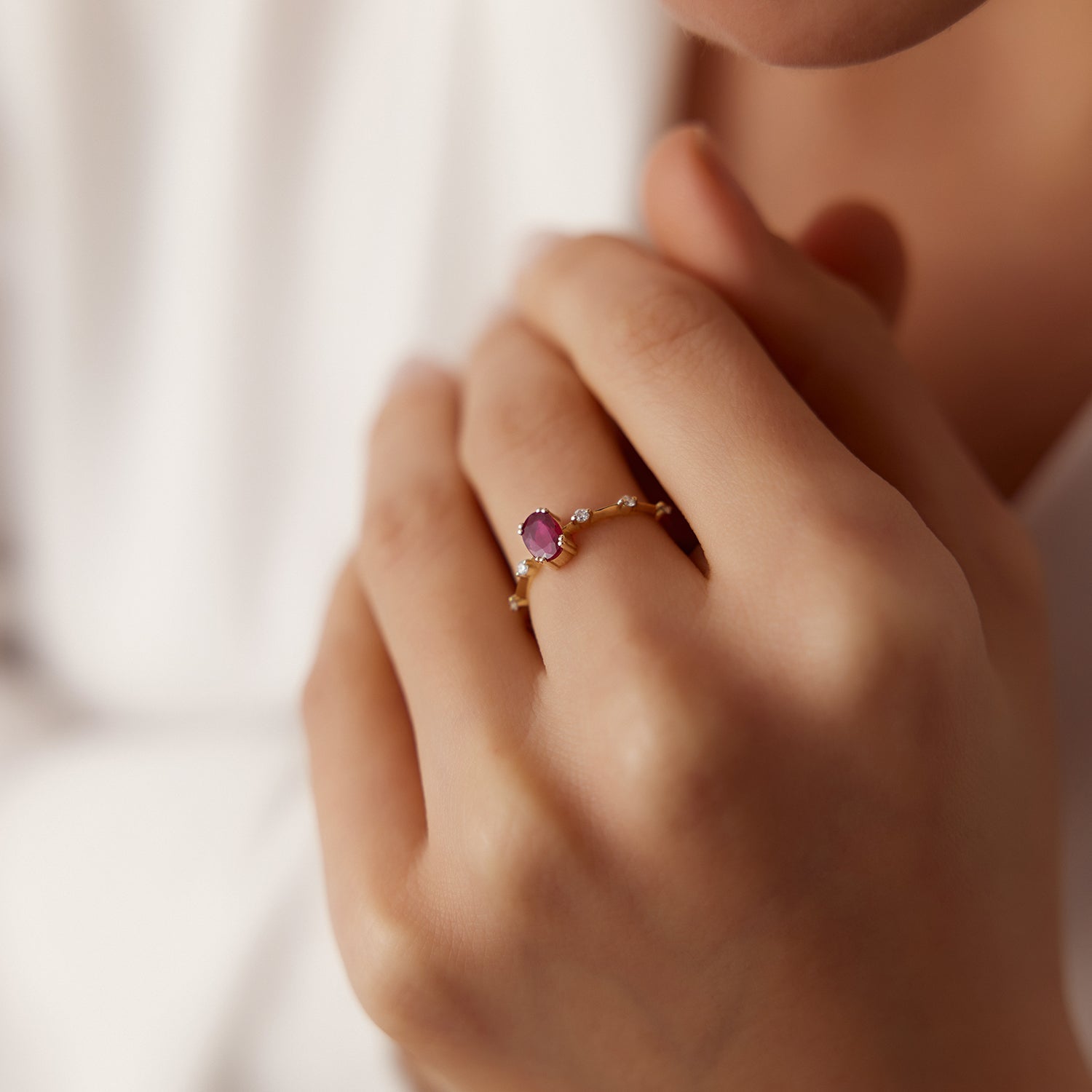 Dainty Diamond Genuine Ruby Ring