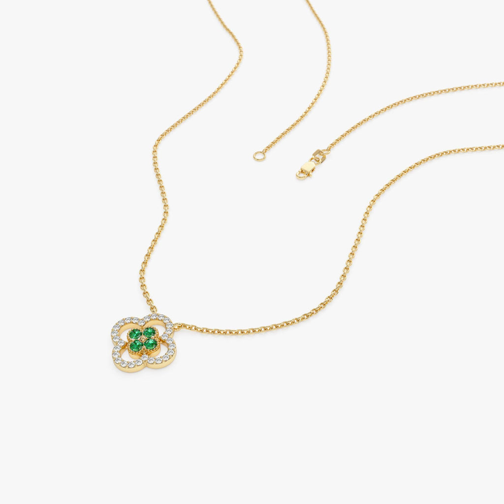 Emerald Clover Necklace in Halo Setting