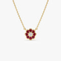 Bezel Setting Ruby Flower Diamond Necklace