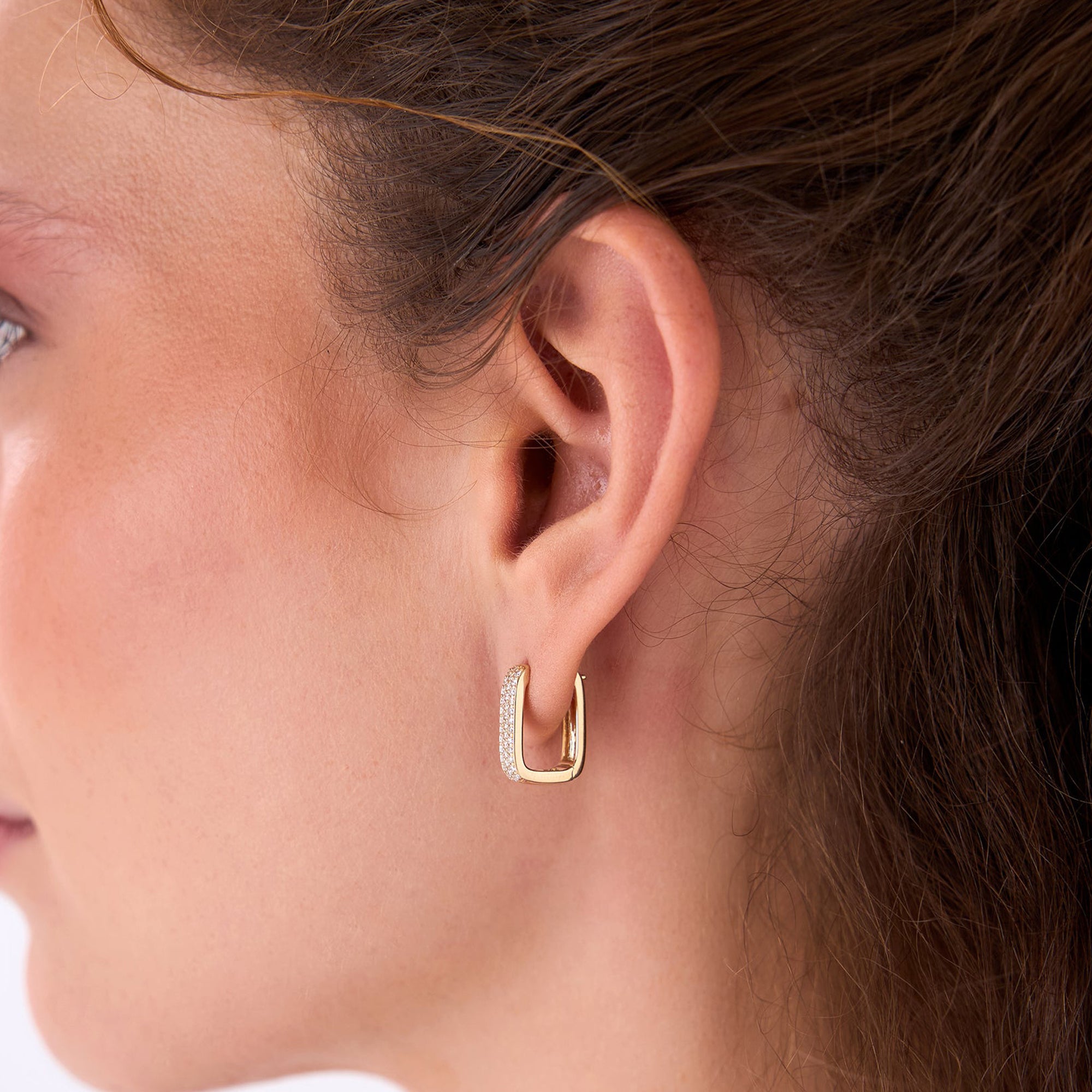 Diamond Pave Huggie Earrings Square  Hoops