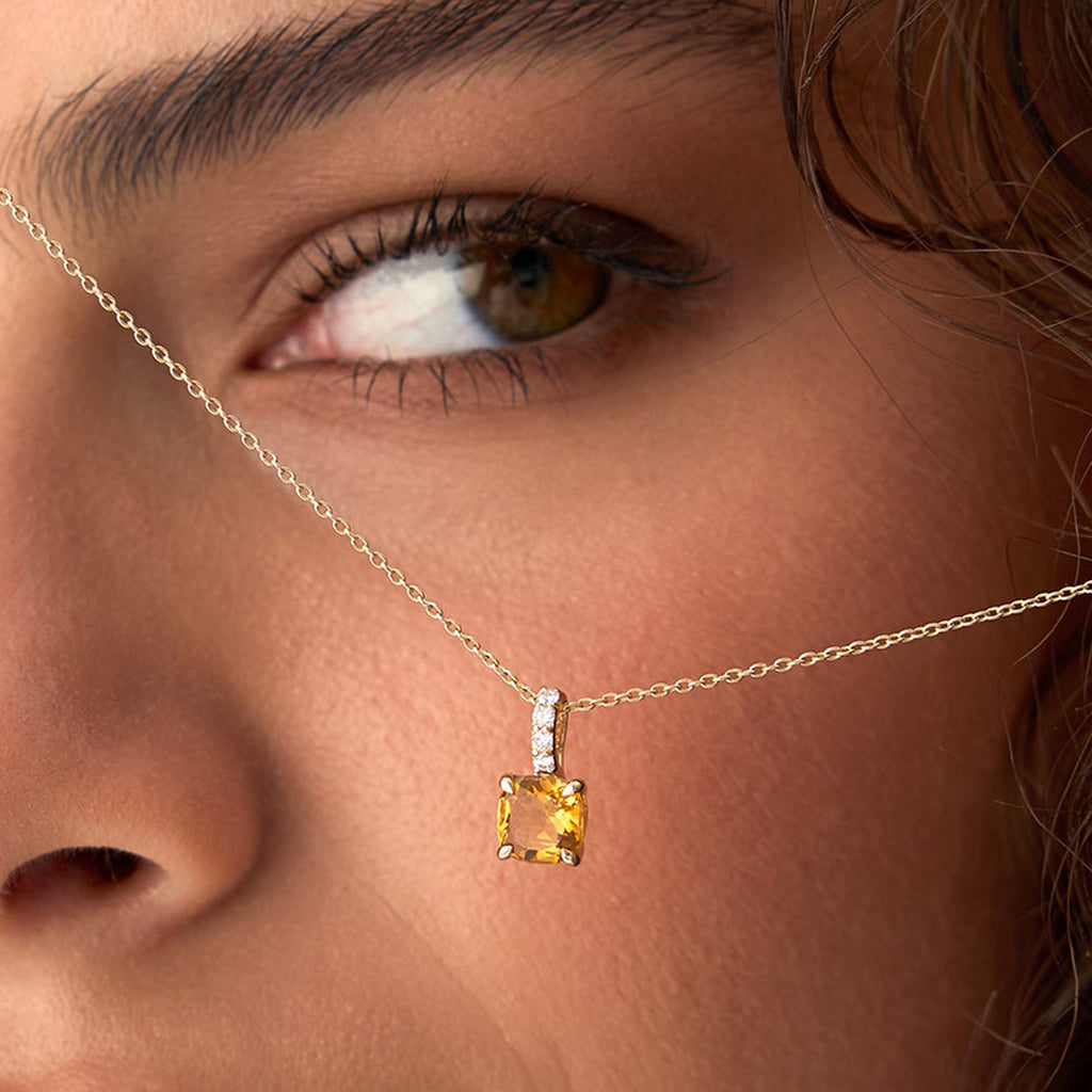 Cushion Cut Citrine with Diamond Bail