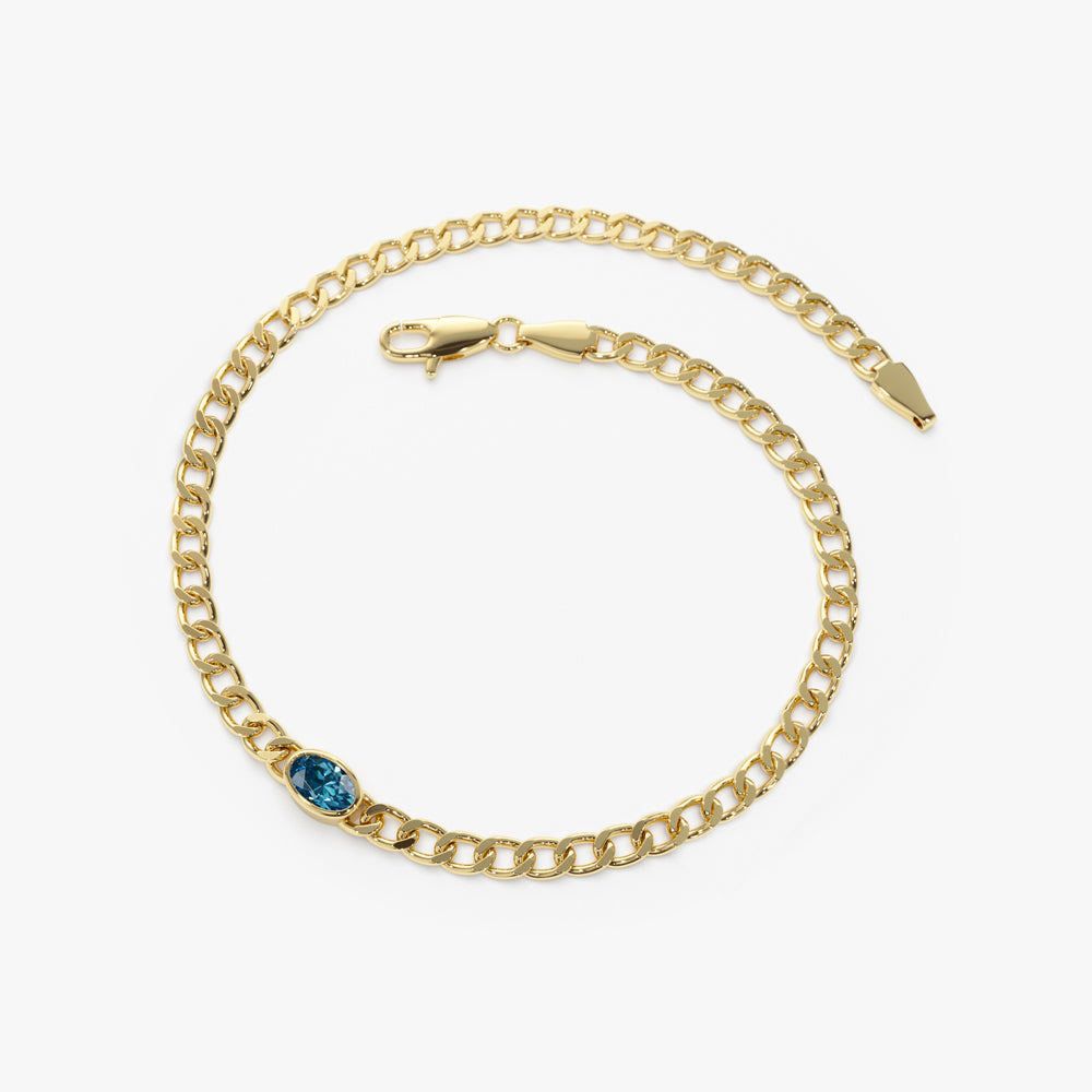 Cuban Link Bracelet w Bezel Setting London Blue Topaz