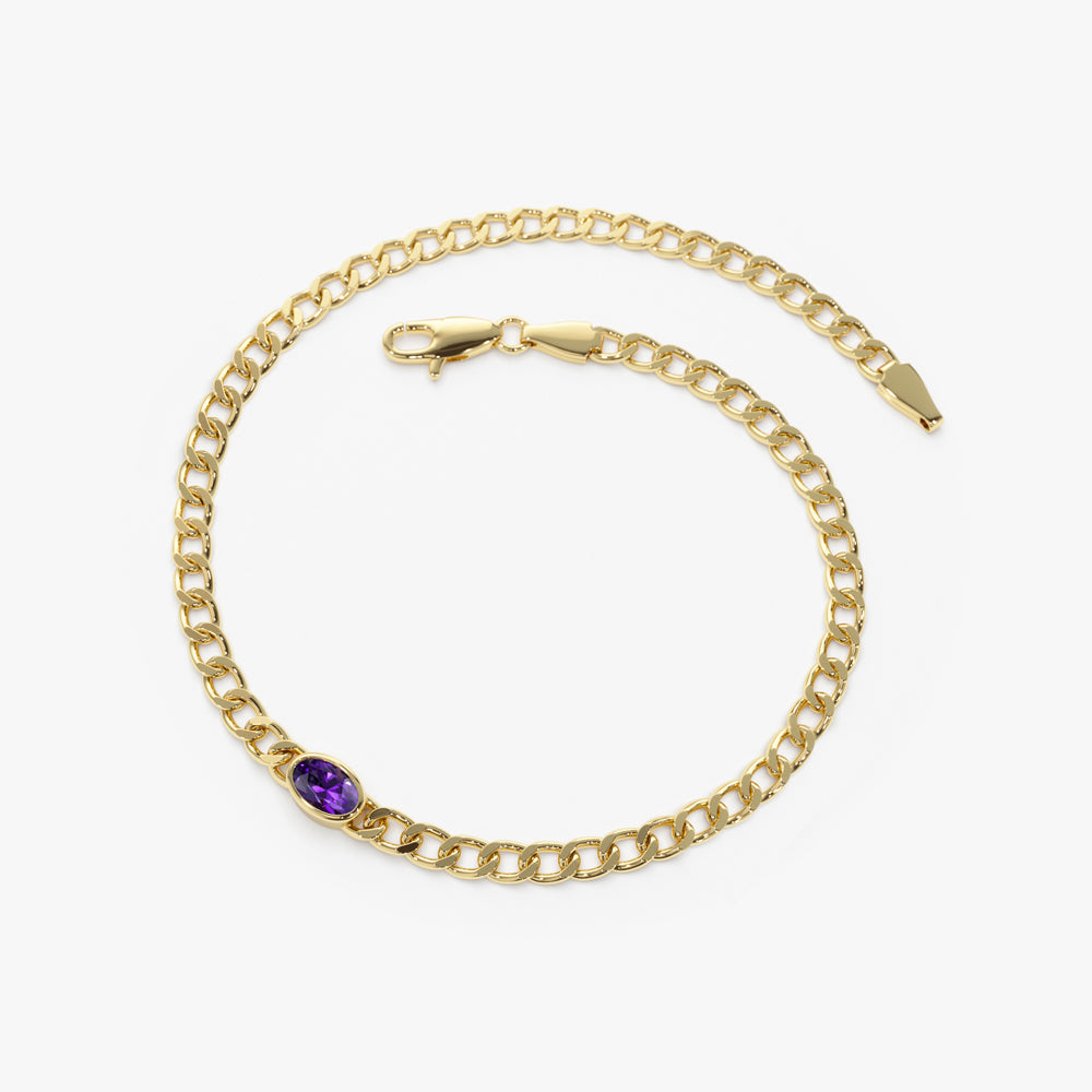 Cuban Link Bracelet w/ Bezel Setting Amethyst