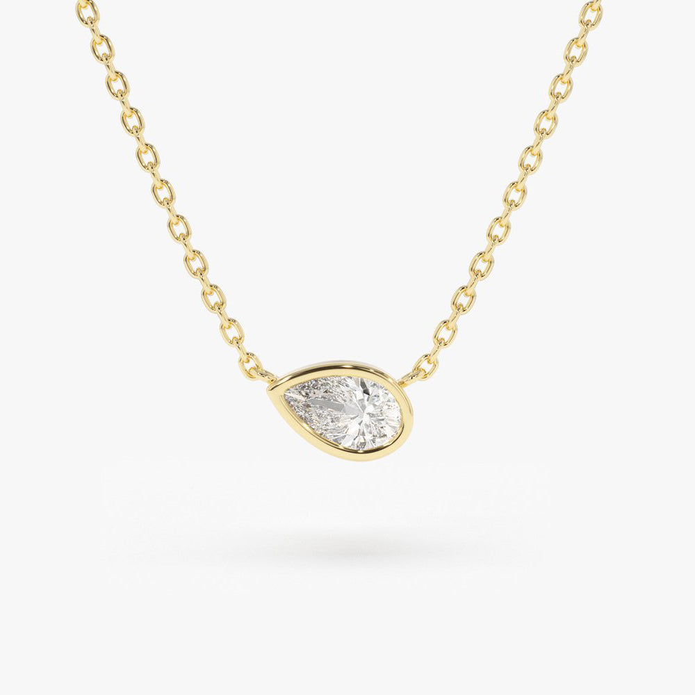 Horizontal Pear Shape Diamond Solitaire Necklace