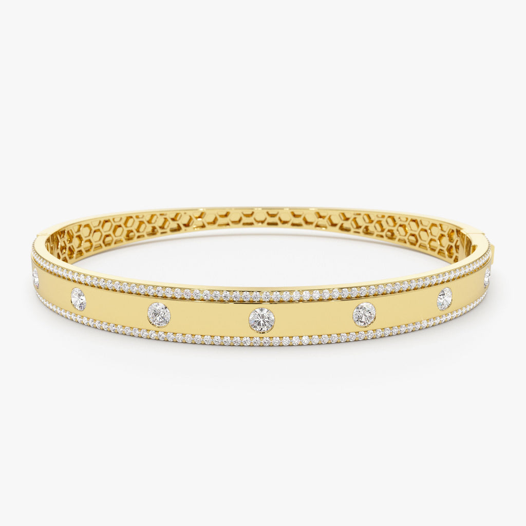 Flush Set Diamond Bangle with Pave Edges