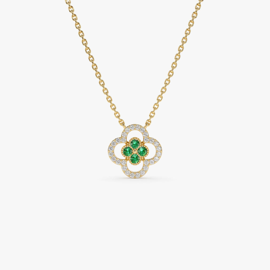 Emerald Clover Necklace in Halo Setting