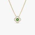 Emerald Clover Necklace in Halo Setting