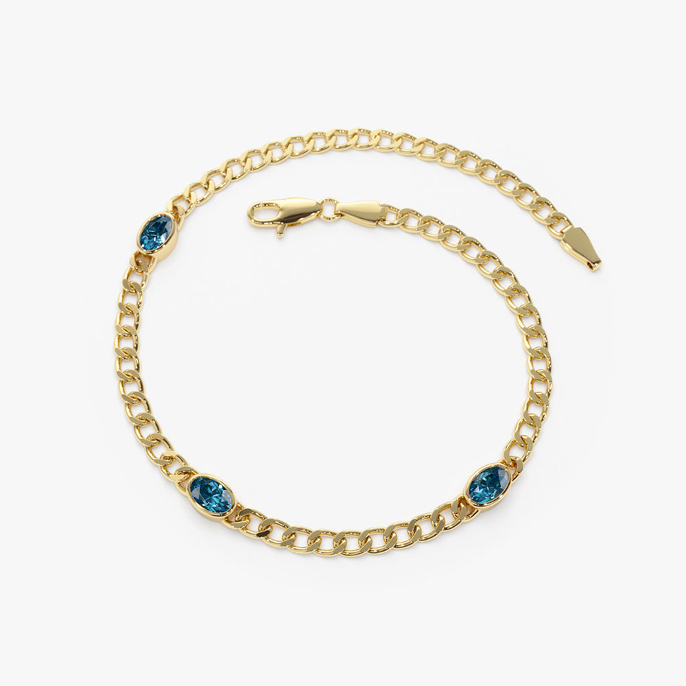 Cuban Link Bracelet w Bezel Setting London Blue Topaz