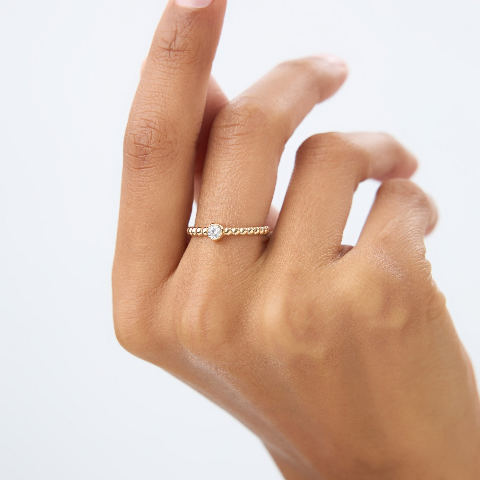 Beaded Solitaire Diamond Bezel Ring