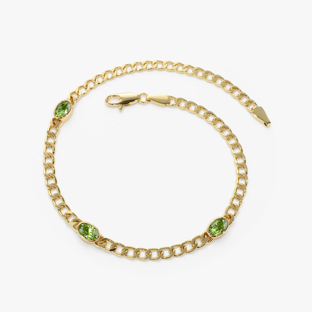 Cuban Link Bracelet w/ Bezel Setting Peridot