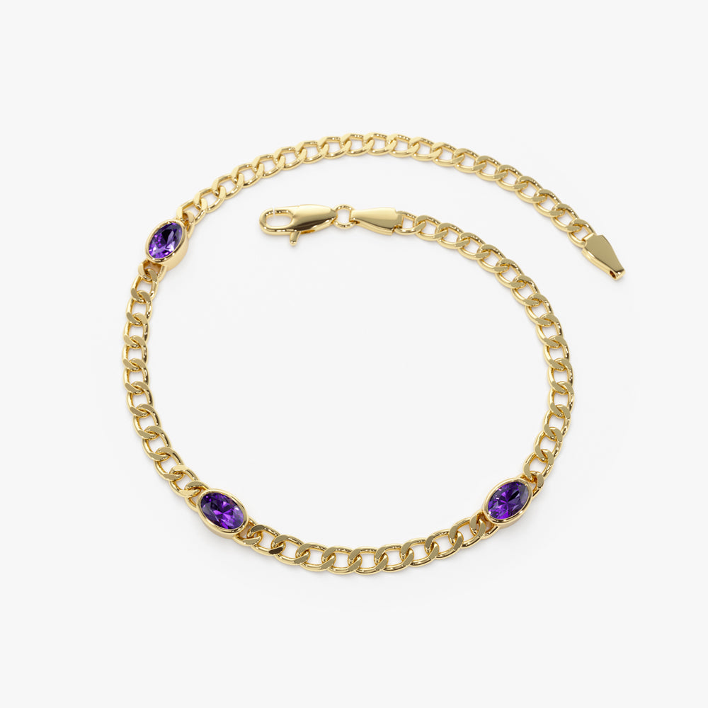 Cuban Link Bracelet w/ Bezel Setting Amethyst