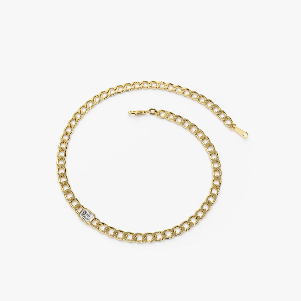 Cuban Link Bracelet w Emerald Cut Diamond
