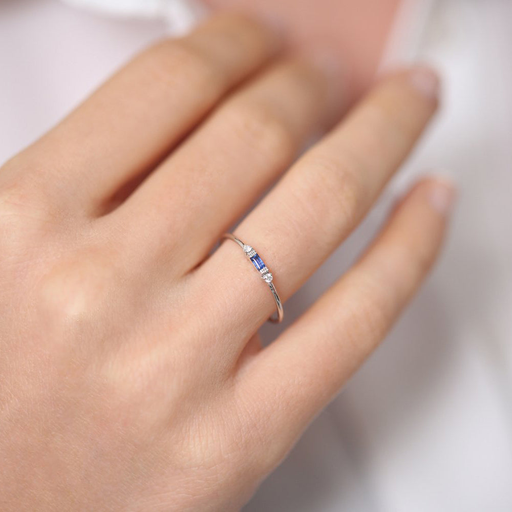 Dainty Baguette and Round Diamond Ring