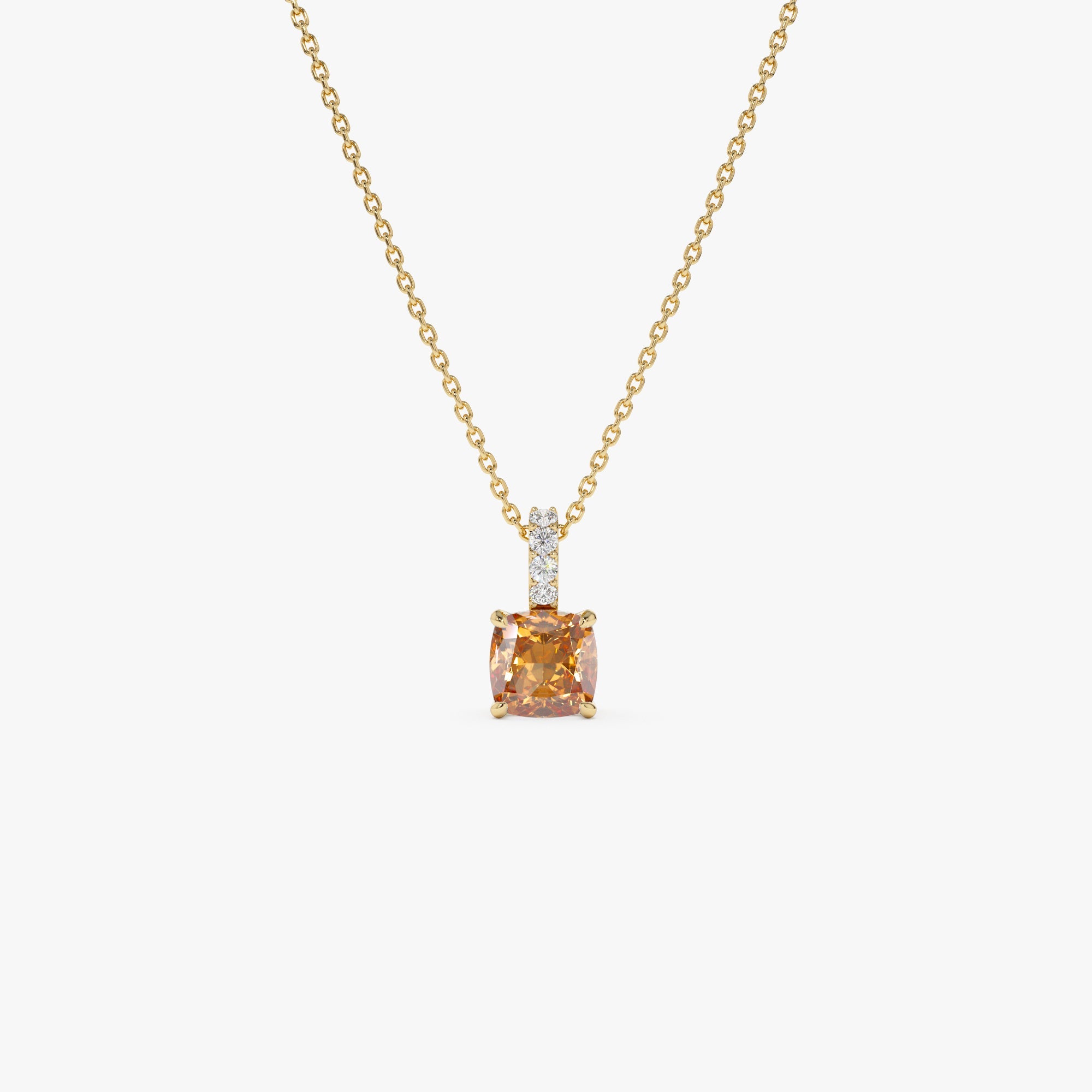 Cushion Cut Citrine with Diamond Bail