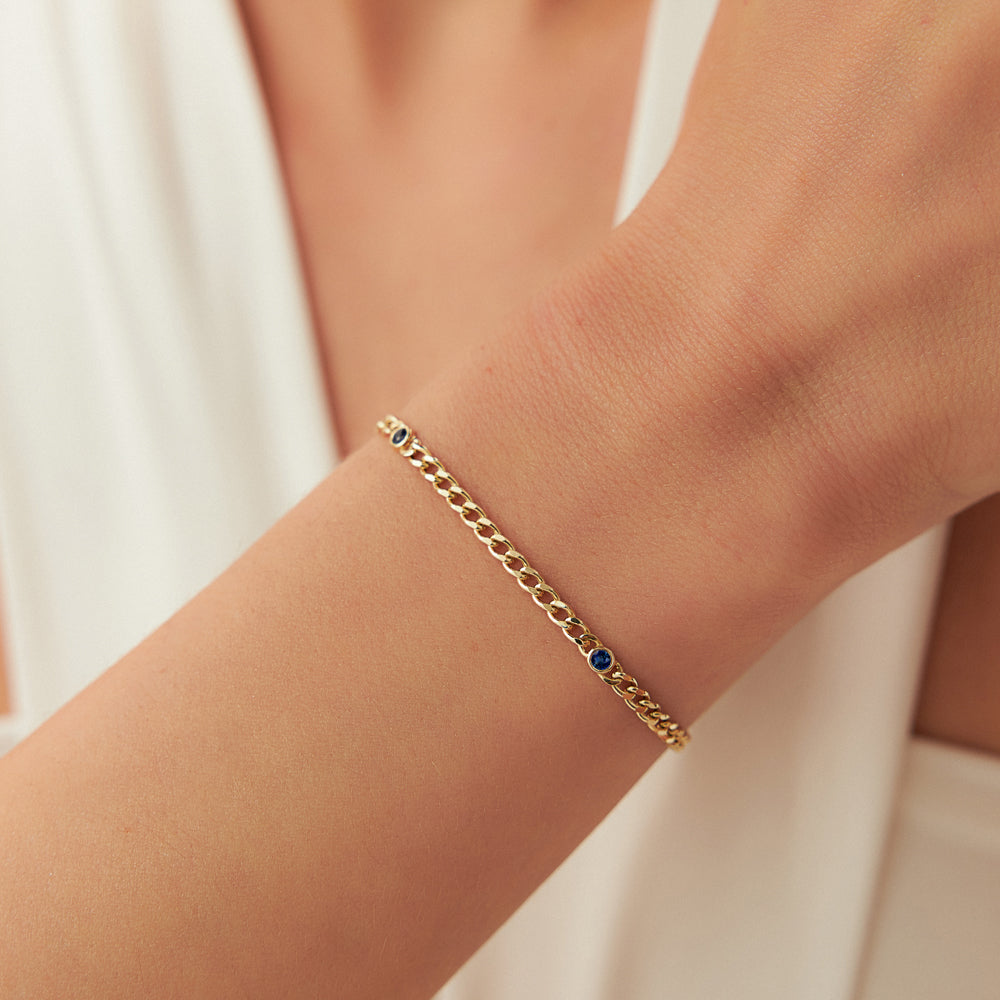 Cuban Link Bracelet w/ Bezel Setting Sapphire