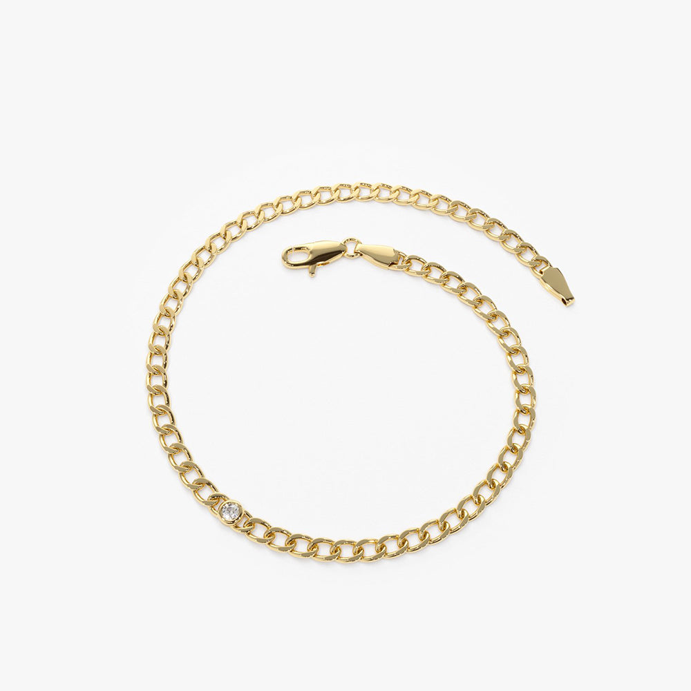 Cuban Link Bracelet w Bezel Setting Diamond