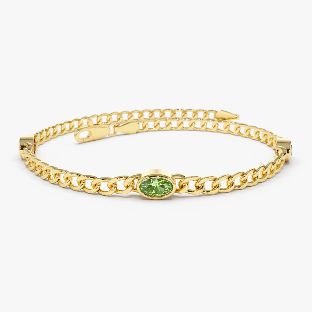 Cuban Link Bracelet w/ Bezel Setting Peridot